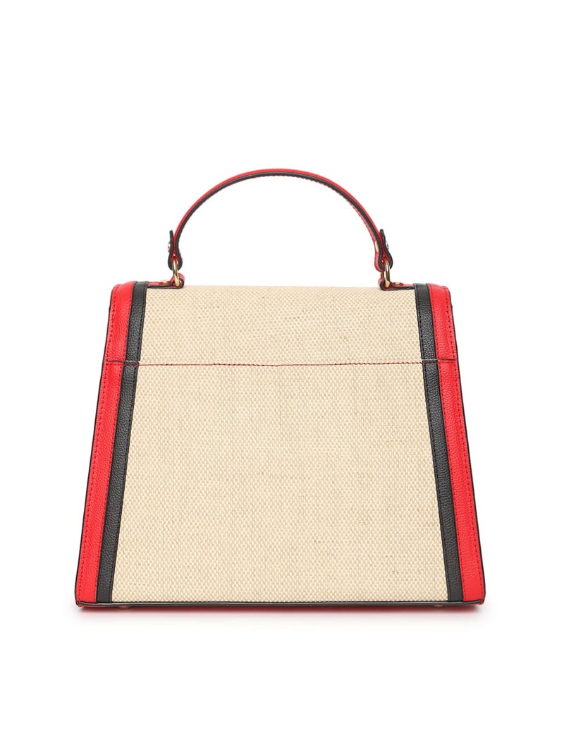KLEIO Jute Canvas Top Handle Handbag for Women/Girls - Red and Black - Image 4